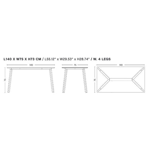 Copenhague Deux CPH 210 Table 140x75cm